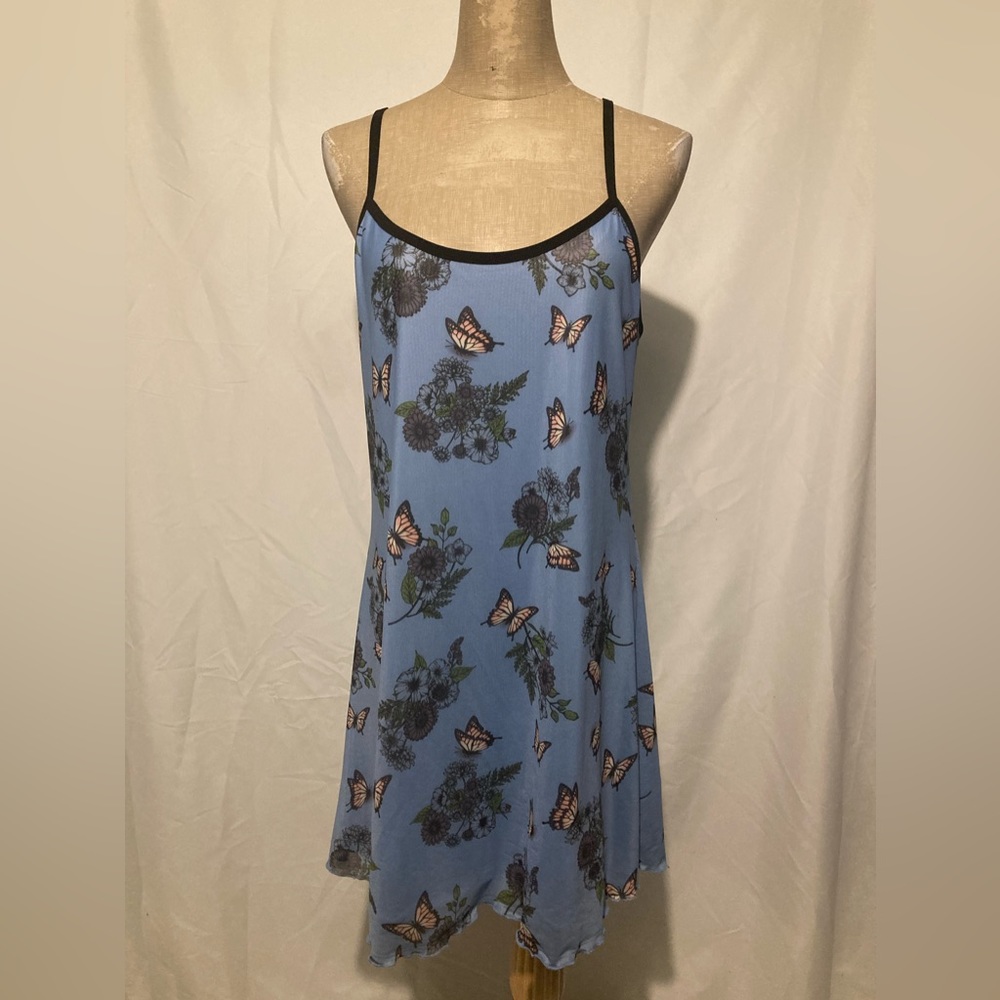 Current Mood 1x scoop neck spaghetti strap butterfly blue dress